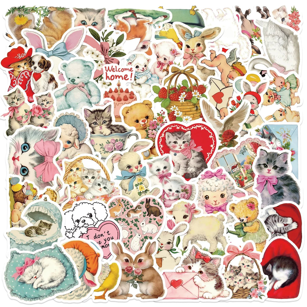 50Pcs Vintage Animals Clipart Animal Cartoon Stickers DIY Scrapbooking Guitar Snowboard Motorcycle Luggage Toy Sticker (ONLINE ORDER ONLY)