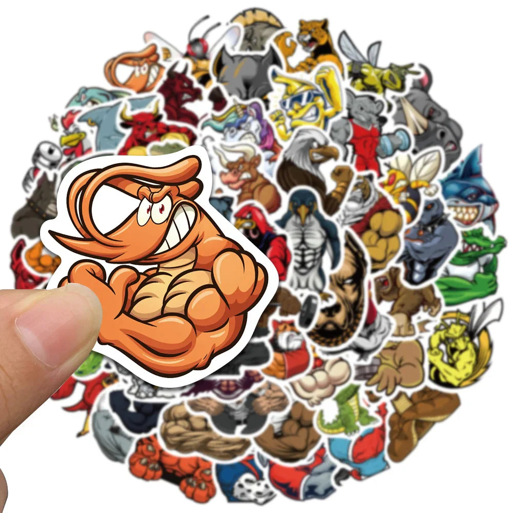 60pcs Cool Cartoon Muscle Animals Stickers For Laptop Luggage Phone Skateboard Waterproof Graffiti Bicycle Helmet Car Decals (ONLINE ORDER ONLY)