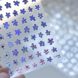 Hot Stamping Laser Silver Pink White Flower Rhinestone Pearl Irregular Petal Adhesive Nail Art Decoration Sticker Manicure Decal (ONLINE ORDER ONLY)
