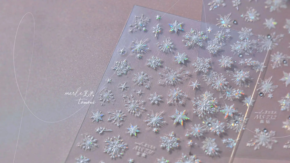 Flying Snowflakes Cold Winter Geometric Hexagon Star Romantic Adhesive Nail Art Stickers Embossment Rhinestone Manicure Decals (ONLINE ORDER ONLY)