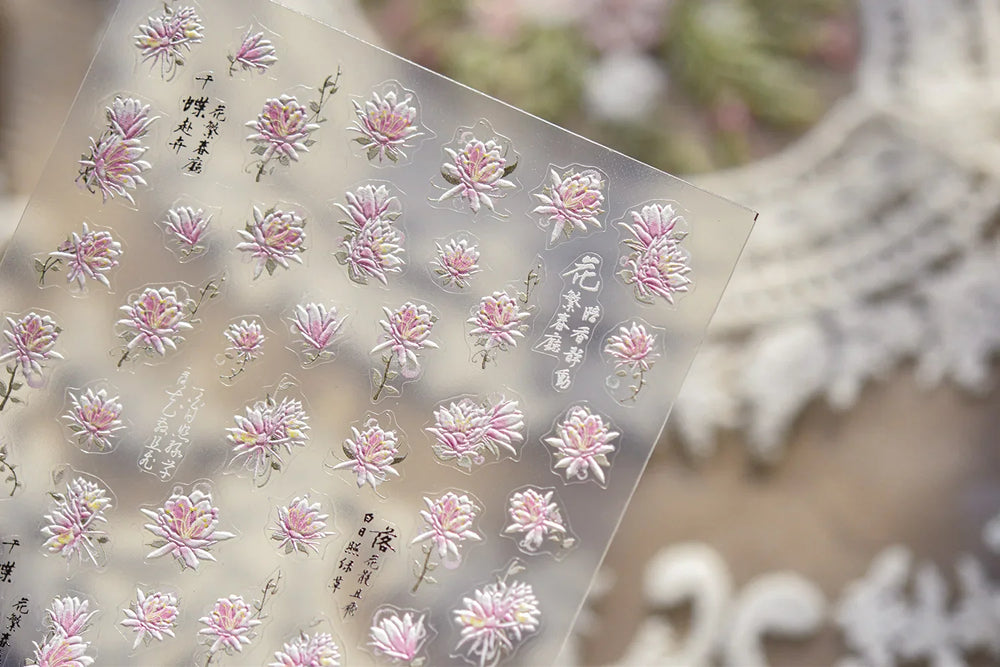 Pink Chrysanthemum Flower Gradient Halo Dyeing Ancient 5D Soft Embossed Relief Adhesive Nail Art Sticker 3D Charm Manicure Decal (Online Order Only)