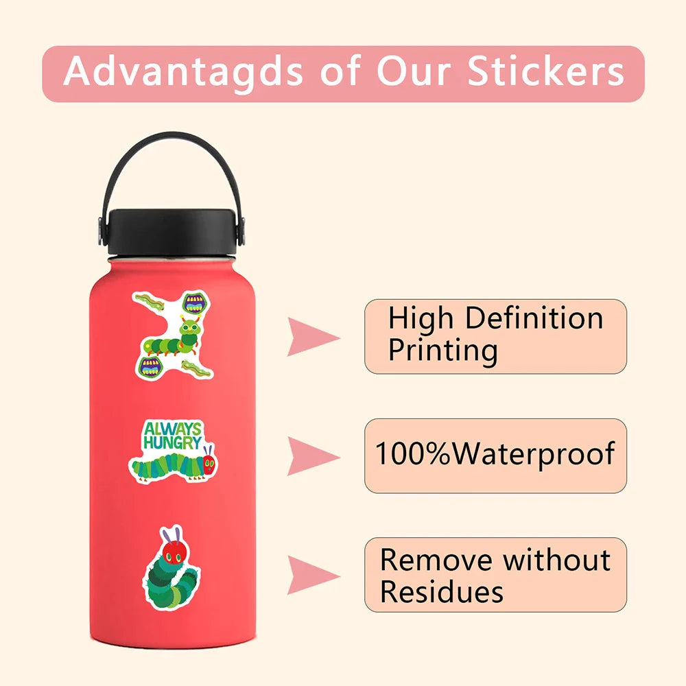 10/30/55PCS Cute The Very Hungry Caterpillar Toys Stickers For Kids DIY Stationery Phone Fridge Car Funny Cartoon Graffiti Decal (Online Order Only)