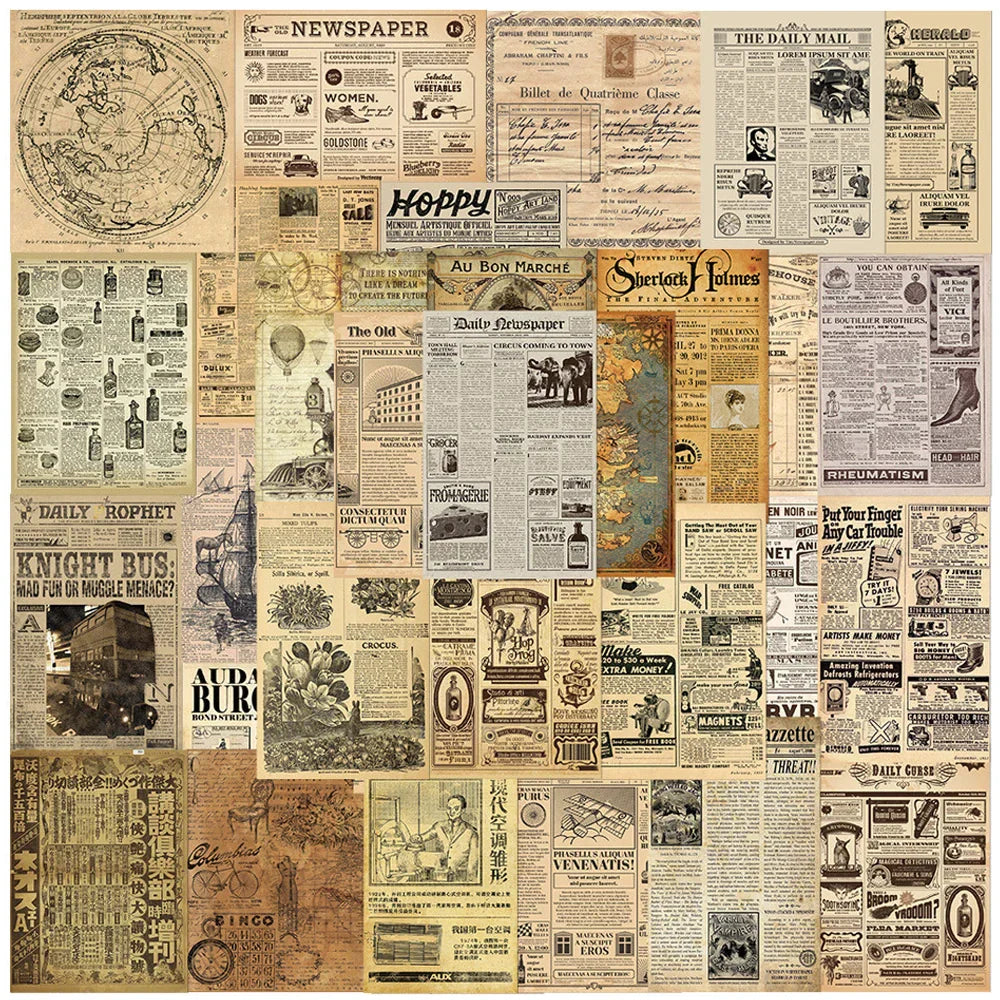 Vintage Black White Newspaper Stickers Retro Decal Scrapbooking Laptop Motorcycle Diary Car Stationery (Online Order Only)