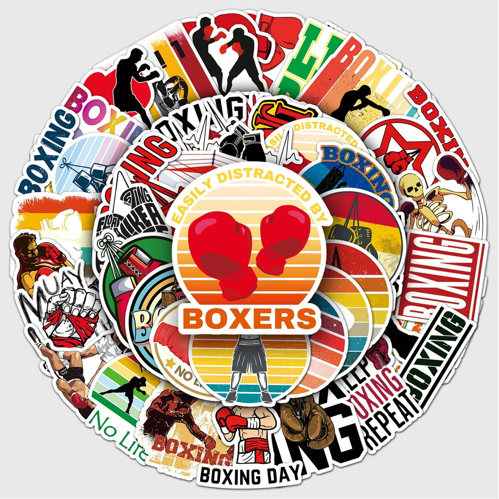 50Pcs Boxing Sports Cartoon Waterproof Vinyl Stickers for Skateboard Snowboard (Online Order Only)