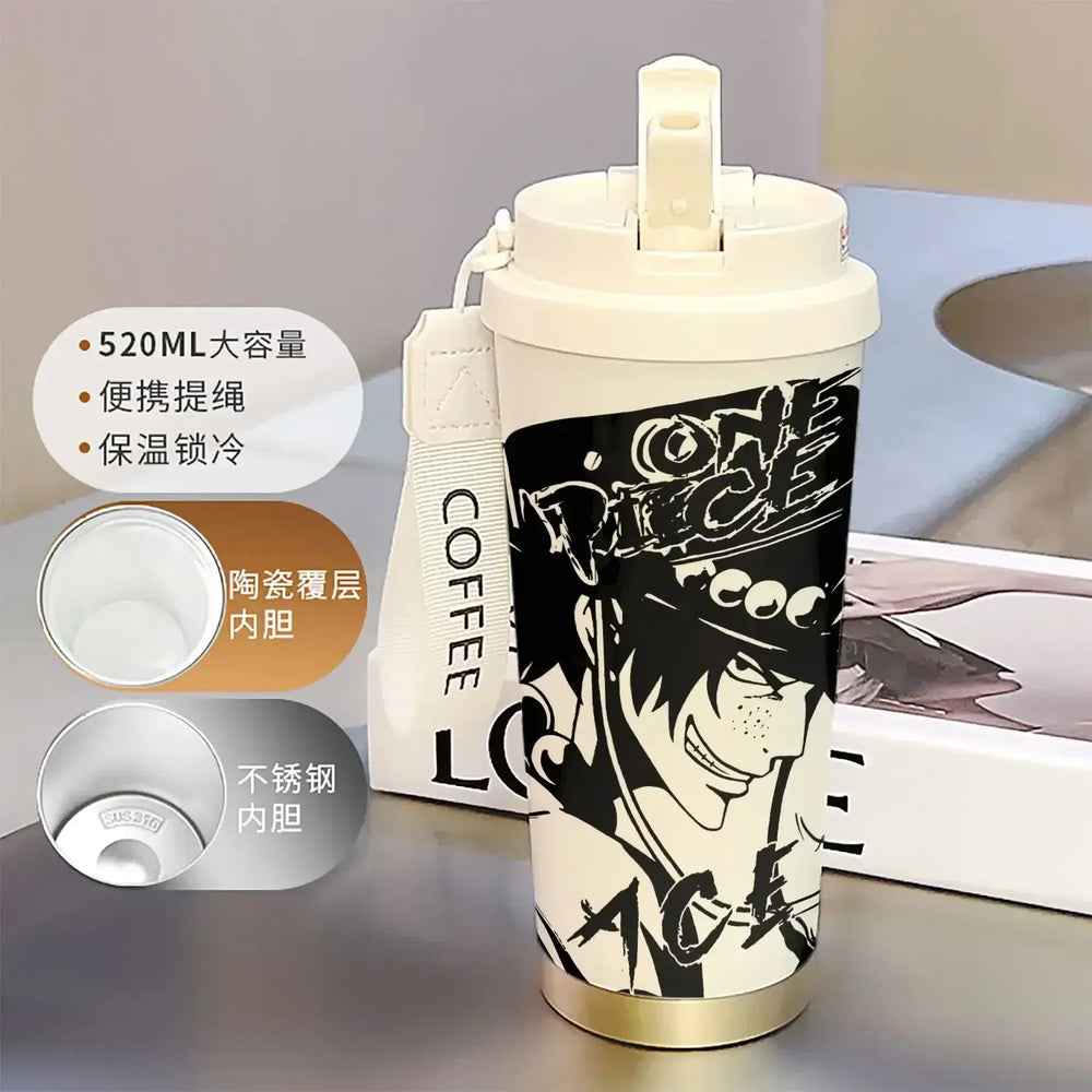 One Piece Thermos Cup: 520ML Luffy & Zoro Anime Straw Mug (ONLINE ORDER ONLY)