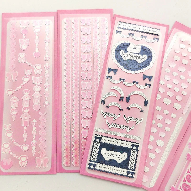 Korean Ins Girls Bow Lace Series Sticker Hand Account Idol Card DIY Album Decoration Scrapbooking Stickers Kawaii Stationery (ONLINE ORDER ONLY)