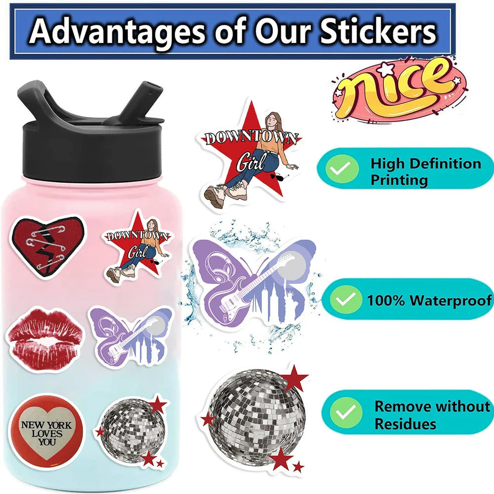 50PCS Downtown Y2K Girls Graffiti Stickers Decals DIY Decoration Notebook Skateboard Guitar Phone Bike Waterproof Kids Toy﻿ (Online Order Only)
