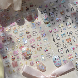 Graffiti Bear Cat Kitten Dog Puppy Bowknot Cake Tulip Note Star Cherry Cup Adhesive Nail Art Decoration Sticker Manicure Decals (ONLINE ORDER ONLY)