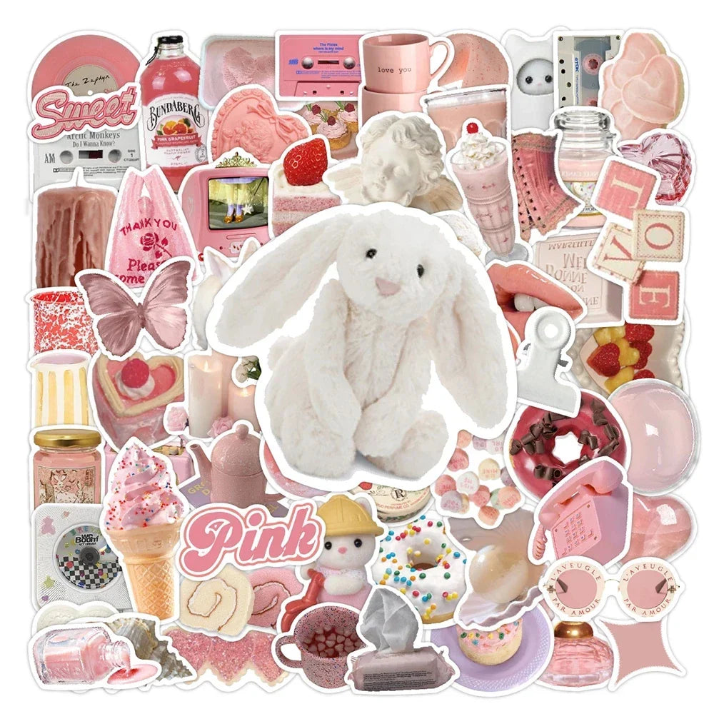 Kawaii Pink Cartoon Stickers 10/30/70pcs Aesthetic DIY Decoration for Suitcase Notebook Phone Car (Online Order Only)