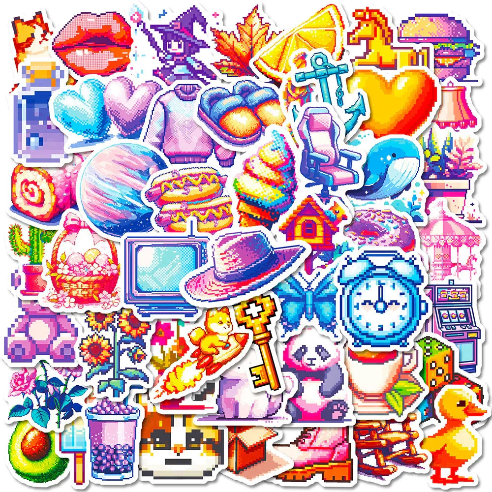 Pixel Cartoon Graffiti Stickers - Waterproof Laptop, Notebook, Water Bottle Decor (10/30/50pcs) (Online Order Only)