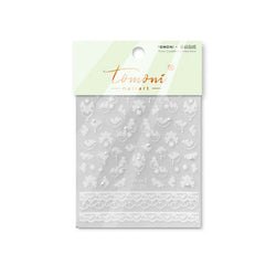 French Romantic Lace Flower Fabric Art Pearl Pendant Portrait Bowknot Textile Printing Delicate Nail Art Stickers Manicure Decal (ONLINE ORDER ONLY)