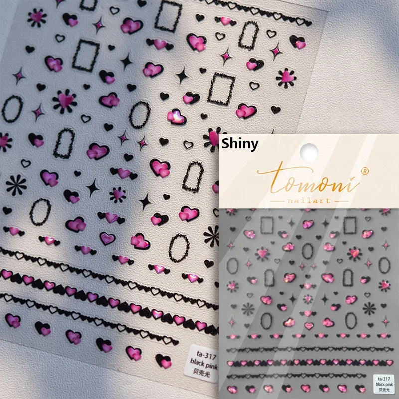 Colored Crystal Star Love Heart Shiny Silver Hollowed Smudging Rainbow Flower Jelly Embossed Nail Art Stickers Manicure Decals (ONLINE ORDER ONLY)