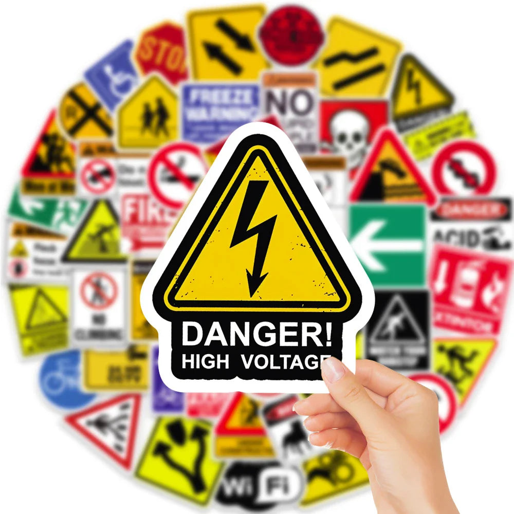 10/30/50/100pcs Cool Warning Sign Graffiti Stickers  Danger Banning Decals Motorcycle Laptop Skateboard Phone Waterproof Sticker (Online Order Only)