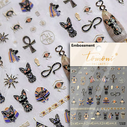 Mysterious Egyptian Cat Totem Eye Symbol Black Pharaoh Kitty Paw Sun Self Adhesive Nail Art Stickers Manicure Decals Wholesale (Online Order Only)