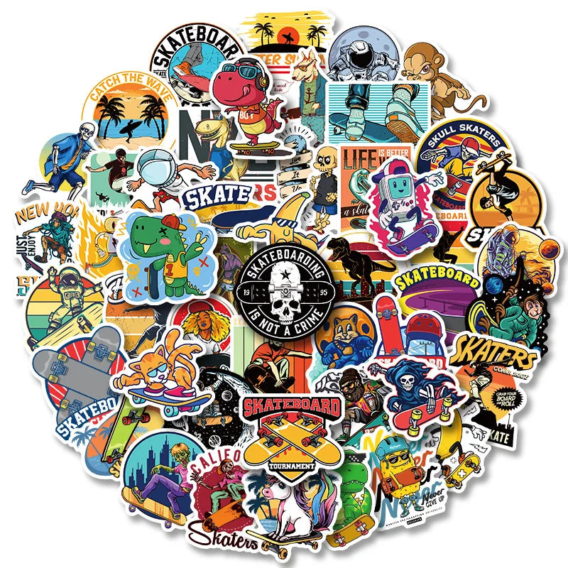 Skateboard Stickers Pack: Retro Graffiti for Phone, Guitar, Luggage, Helmet (ONLINE ORDER ONLY)