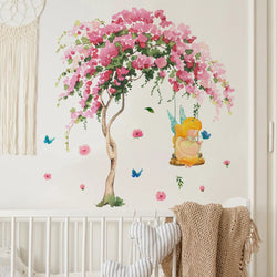 Pink Elf Tree Swing Wall Stickers Removable Decals for Bedroom Nursery Decor (Online Order Only)