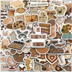 60PCS Vintage Brown Graffiti Cartoon Stickers for Wall, Luggage, Laptop, Car, Phone (ONLINE ORDER ONLY)