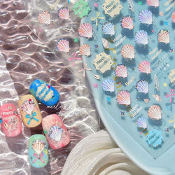 Hot Stamping Laser Shell Conch Starfish Pearl Whale Coral Dolphin Summer Beach Sea Wave Jellyfish Bubble Nail Art Stickers Decal (ONLINE ORDER ONLY)
