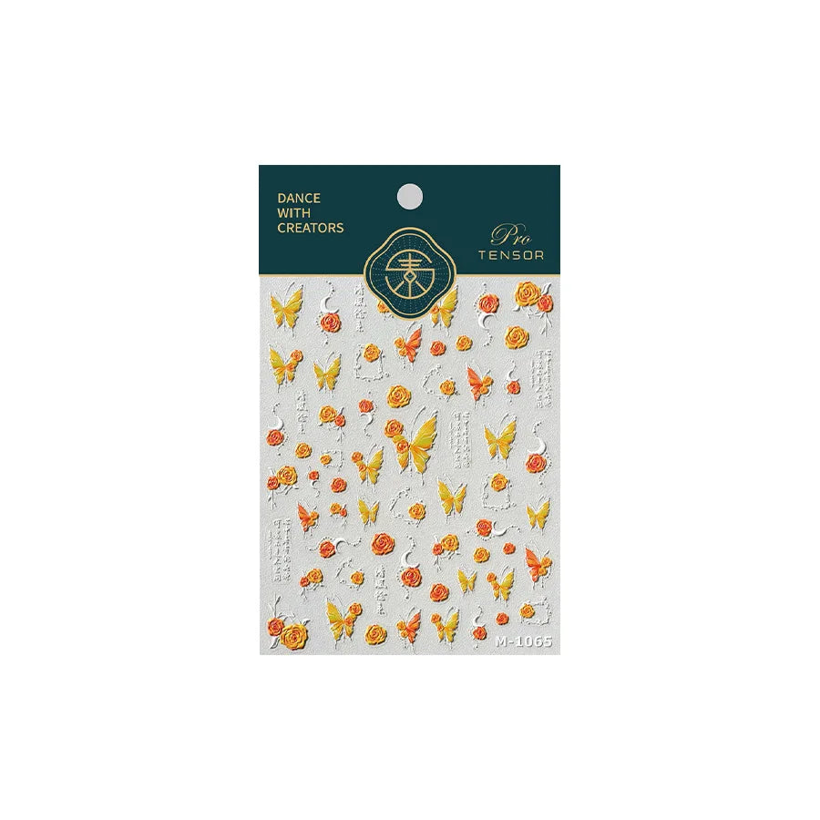 Gradual Asymmetric Butterfly Rose Flower Moon Ancient Poem 5D Reliefs Self Adhesive Nail Stickers JellyManicure Decals Wholesale (Online Order Only)