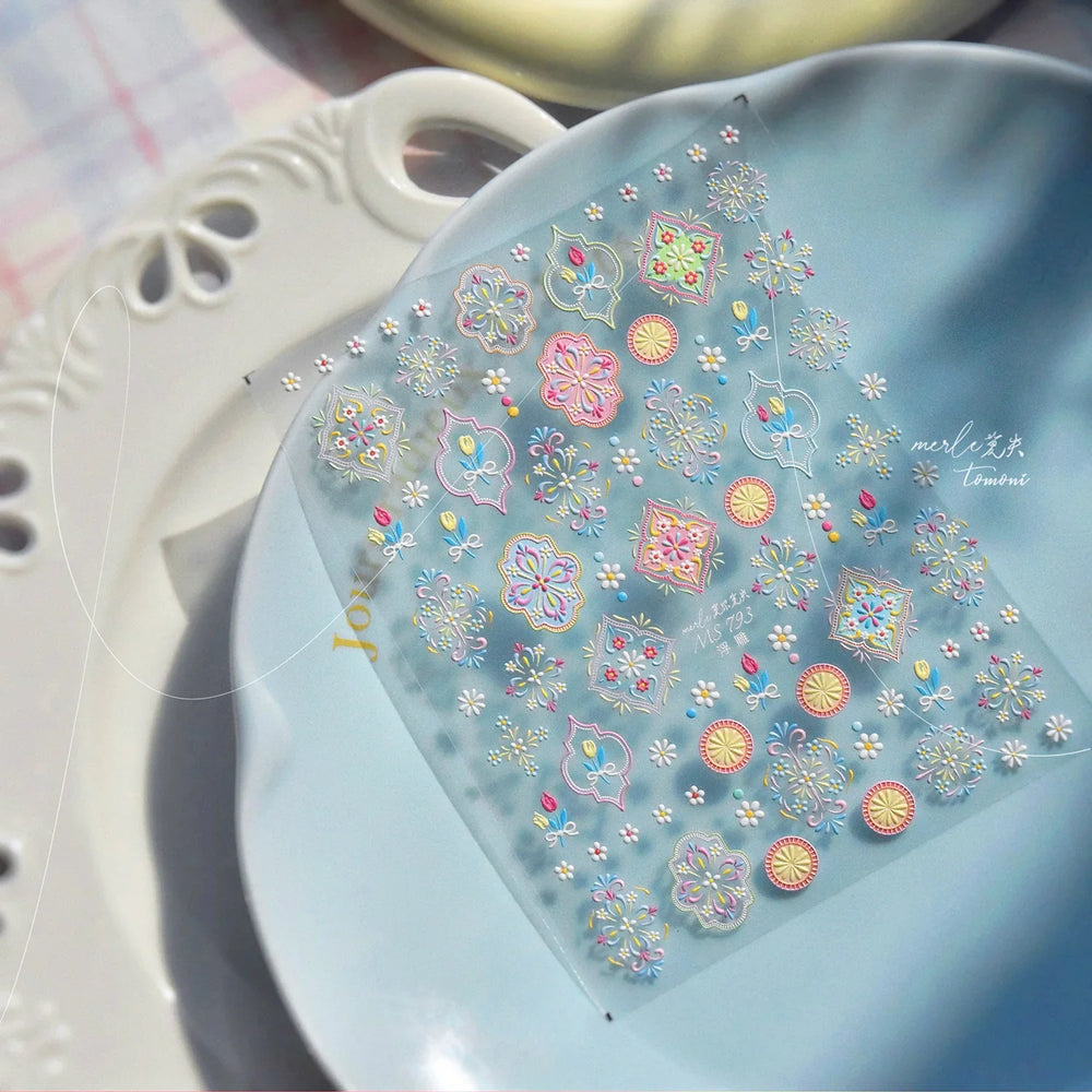 Chic Lavender Tulip Flower Bowknot Totem Center Symmetric Pattern Daisy Line Gird Self Adhesive Nail Art Stickers Manicure Decal (ONLINE ORDER ONLY)