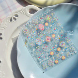 Chic Lavender Tulip Flower Bowknot Totem Center Symmetric Pattern Daisy Line Gird Self Adhesive Nail Art Stickers Manicure Decal (ONLINE ORDER ONLY)