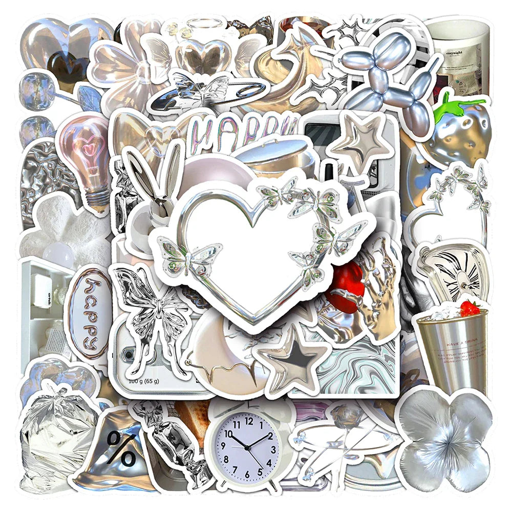 10/30/50PCS Cool Silver Stickers Graffiti Ins Style Cute Decals Motorcycle Phone Skateboard Laptop Bike Kids DIY Waterproof Toys (Online Order Only)