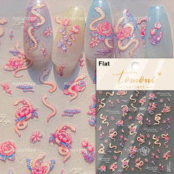 Chic Romantic Red White Flower Hot Stamping 5D Self Adhesive Nail Art Stickers Shiny Dreamy Camellia Rhinestone Manicure Decals (ONLINE ORDER ONLY)