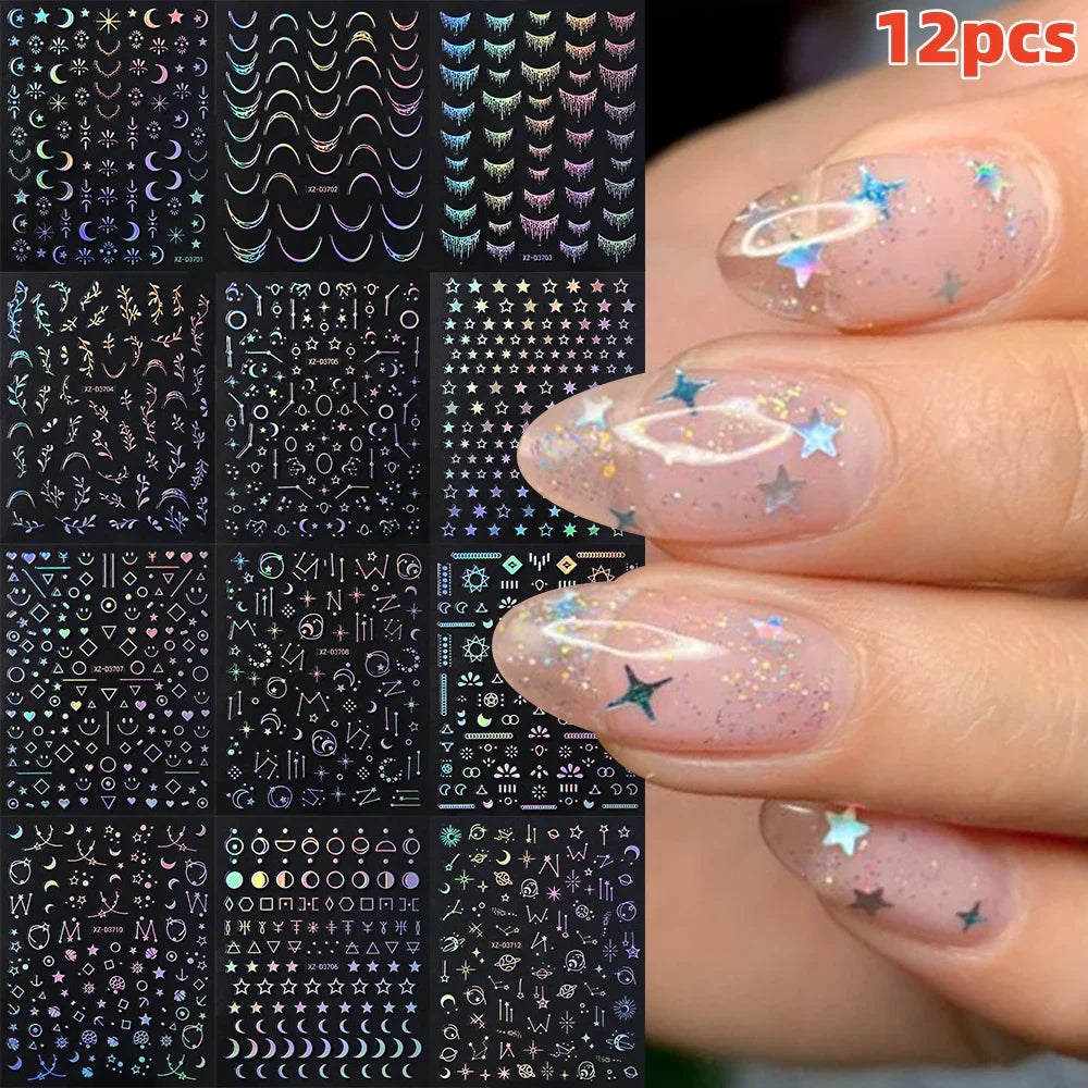 12PCS French Tassel Crescent Moon Arc Self Adhesive Nail Art Sticker 3D French Kiss Crescent Nail Stickers Lines Manicure Decals (ONLINE ORDER ONLY)