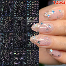 12PCS French Tassel Crescent Moon Arc Self Adhesive Nail Art Sticker 3D French Kiss Crescent Nail Stickers Lines Manicure Decals (ONLINE ORDER ONLY)