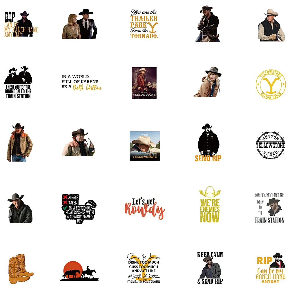 50pcs American Hot TV Yellowstone Season Show Stickers Laptop Luggage Guitar Skateboard Fridge Scrapbook Graffiti Sticker (ONLINE ORDER ONLY)