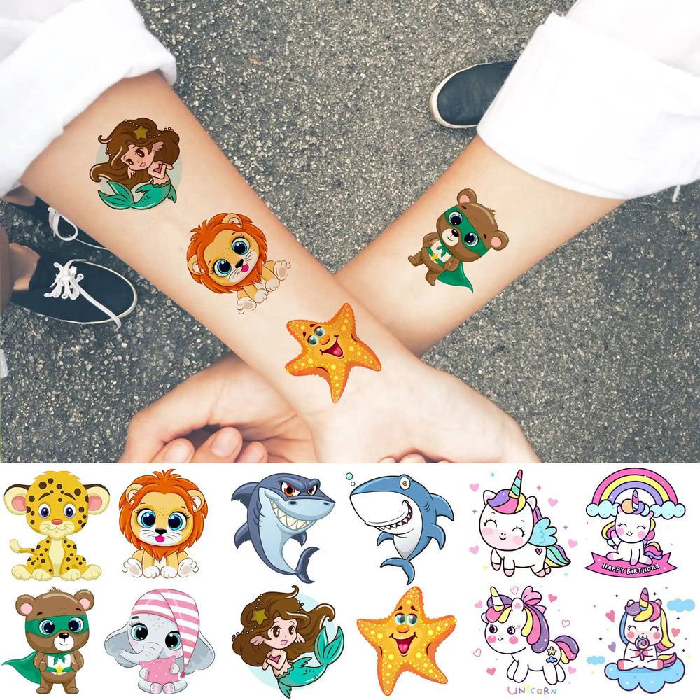 50 PCS Animals Temporary Tattoos For Women Girls Fake Butterfly Mermaid Unicorn Tattoo Sticker 3D Cartoon Body Art Tatoos Decor (ONLINE ORDER ONLY)