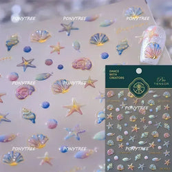 Hot Stamping Laser Shell Conch Starfish Pearl Whale Coral Dolphin Summer Beach Sea Wave Jellyfish Bubble Nail Art Stickers Decal (ONLINE ORDER ONLY)