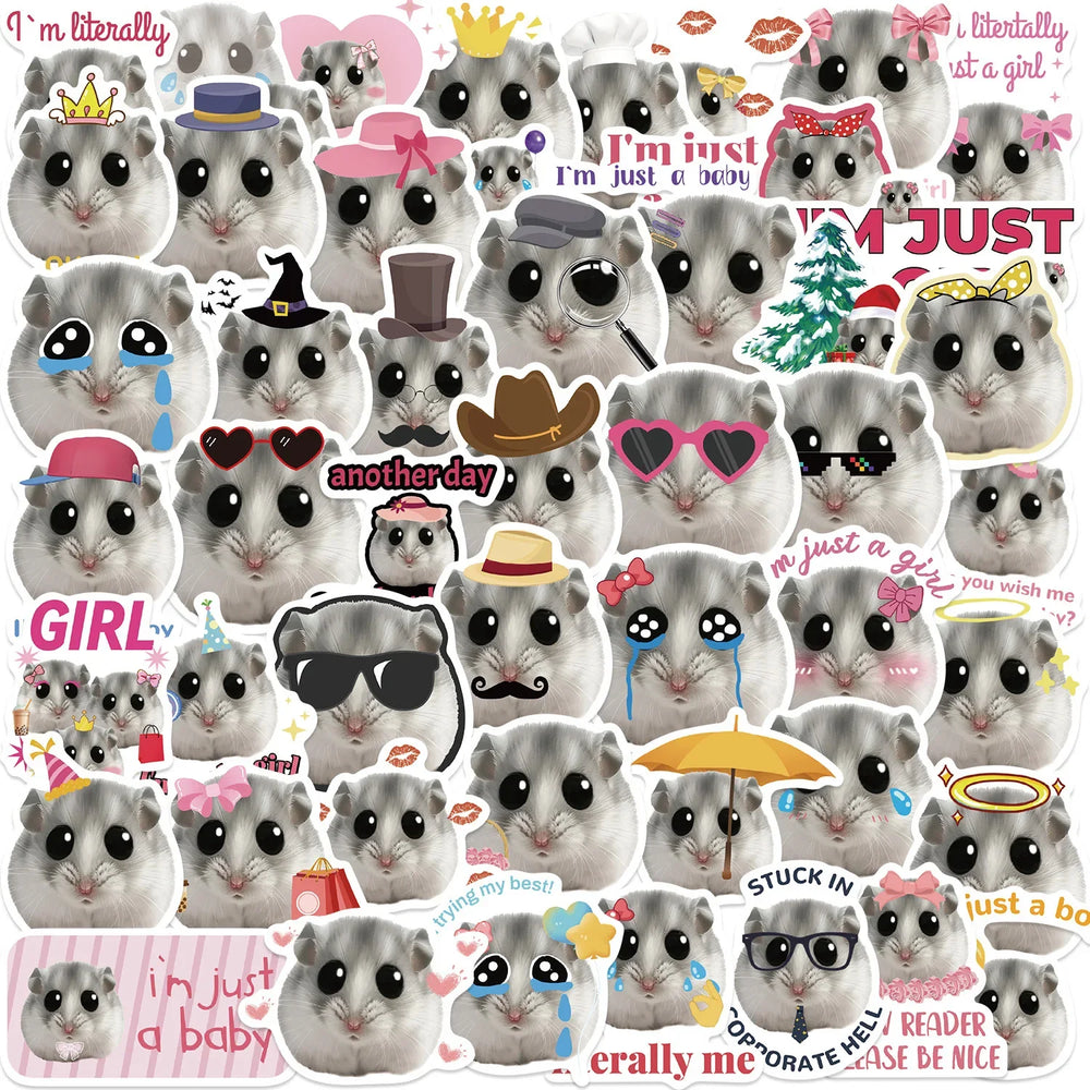 10/50pcs Funny Sad Hamster Meme Stickers Cute Decals Aesthetic Phone Notebook Suitcase Laptop Fridge Wall Cartoon Animal Sticker (Online Order Only)