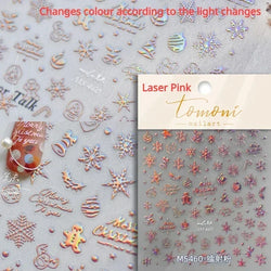 Dressy Embossment Colorful Gradient Snowflakes Laser Silver Christmas Tree Winter Bowknot Santa Nail Art Stickers Manicure Decal (Online Order Only)