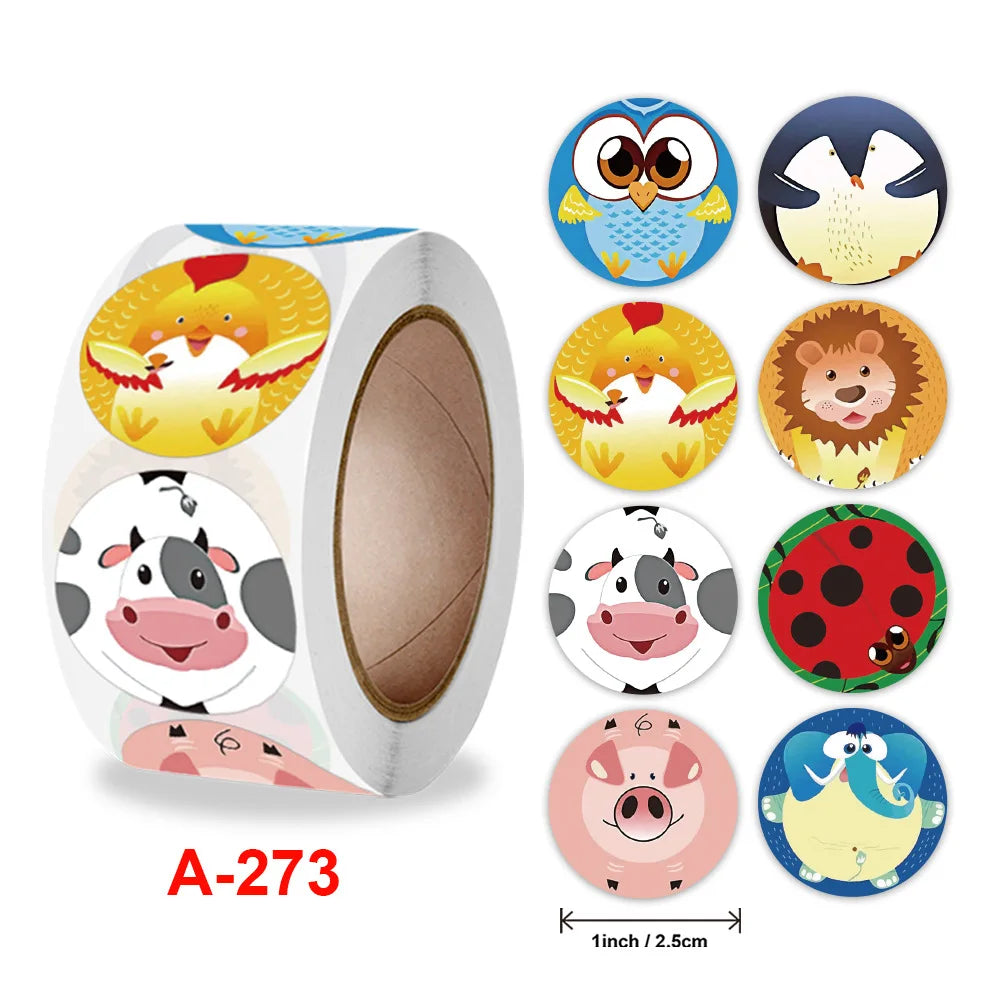 500Pcs Children's Cartoon Animal Stickers Baby Stickers Kindergarten Inspirational Little Red Flower Reward Roll Stickers (Online Order Only)