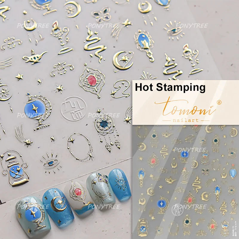 Glitter Star Snake Moon Darkness Eye Love Heart Crown Sword Self Adhesive Nail Art Stickers Punk Jelly Angel Wing Manicure Decal (ONLINE ORDER ONLY)