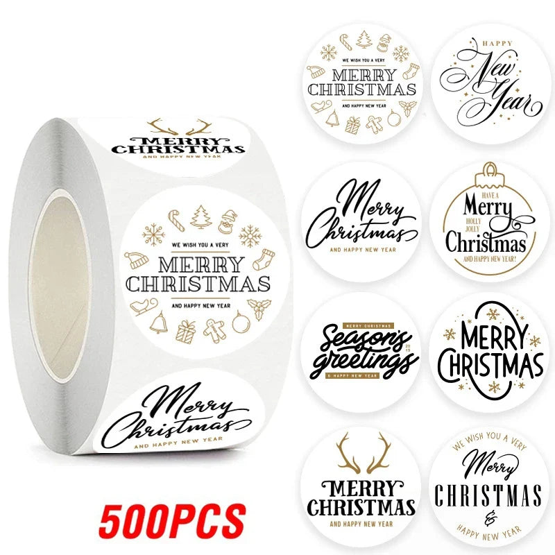 100-500pcs Merry Christmas Gift Box Decoration Seal Sticker Home Party Supplies Envelope Label Scrapbook Stickers (ONLINE ORDER ONLY)