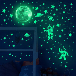 Luminous Moon Stars Astronaut Ceiling Wall Stickers Bedroom Living Room Glow Decals Noctilucent Stickers Home DIY Decoration (Online Order Only)