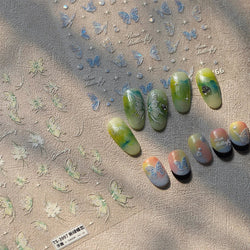 Green Blue Glass Butterfly Lily Flowers Star Line Water Droplet Charming Shiny Self Adhesive Nail Art Stickers Manicure Decals (ONLINE ORDER ONLY)
