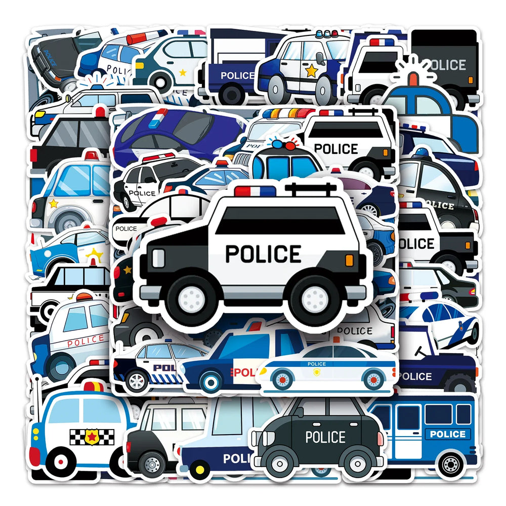 50Pcs Police Car Cartoon Waterproof Vinyl Stickers for Skateboard Snowboard (ONLINE ORDER ONLY)