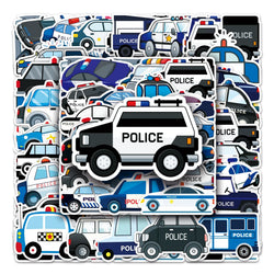 50Pcs Police Car Cartoon Waterproof Vinyl Stickers for Skateboard Snowboard (ONLINE ORDER ONLY)