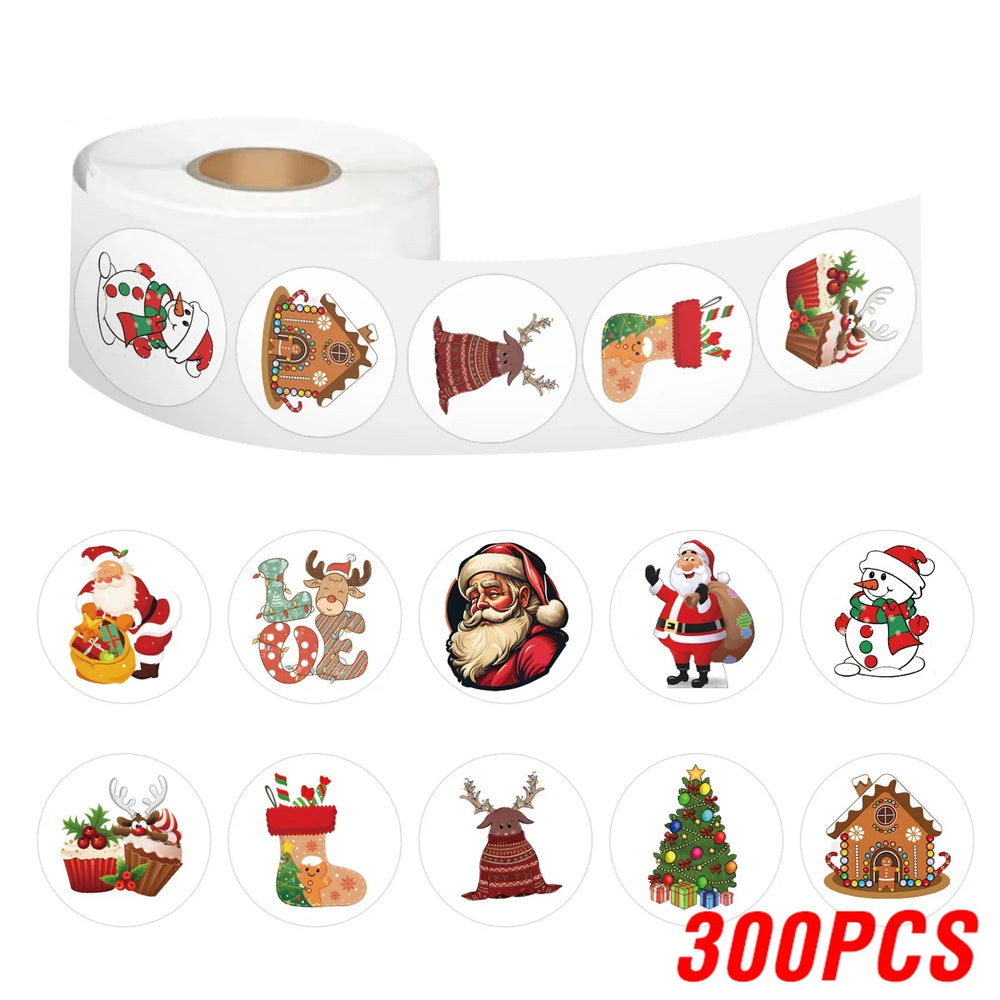 100-500pcs Merry Christmas Stickers Round Christmas Gift Box Decor Seal Sticker Cute Santa Party Decor Stationery Sticker (Online Order Only)