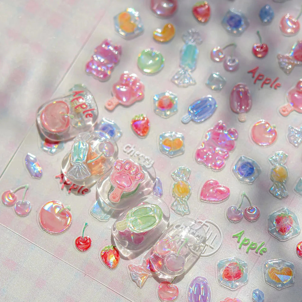 Colorful Fruit Lemon Grapefruit Kiwifruit Candy Popsicle Rabbit Cherry Apple Paw Jelly Adhesive Nail Art Sticker Manicure Decals (ONLINE ORDER ONLY)