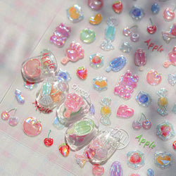 Colorful Fruit Lemon Grapefruit Kiwifruit Candy Popsicle Rabbit Cherry Apple Paw Jelly Adhesive Nail Art Sticker Manicure Decals (ONLINE ORDER ONLY)
