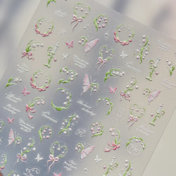 Romantic Lily of The Valley Candle Holder Wreath Bowknot Butterfly Dreamy Adhesive Nail Art Decorations Stickers Manicure Decals (Online Order Only)