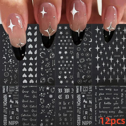 12Pcs 3D Golden Red Glitter Heart Love Nail Sticker Valentine Self Adhesive Cartoon Decal Geometry Lines Stripe Slider Manicure* (ONLINE ORDER ONLY)
