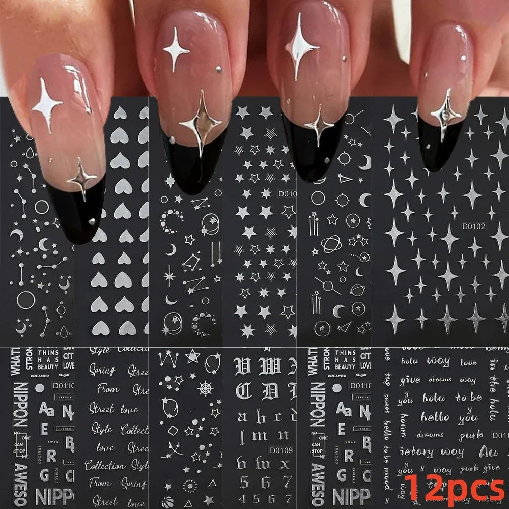12PCS French Tassel Crescent Moon Arc Self Adhesive Nail Art Sticker 3D French Kiss Crescent Nail Stickers Lines Manicure Decals (ONLINE ORDER ONLY)