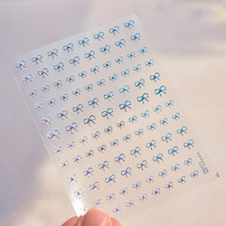 Shiny Pink Silver Gold Bowknot Tie Line Mini Delicate 3D 5D Self Adhesive Nail Art Stickers Embossment Rhinestone Manicure Decal (Online Order Only)