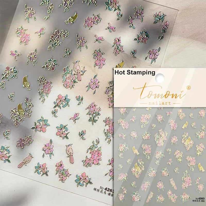 Autumn Fall Maple Leaves Ginkgo Leaf Osmanthus Chrysanthemums Rabbit Bunny Plant Flower Relief Nail Art Sticker Decoration Decal (ONLINE ORDER ONLY)