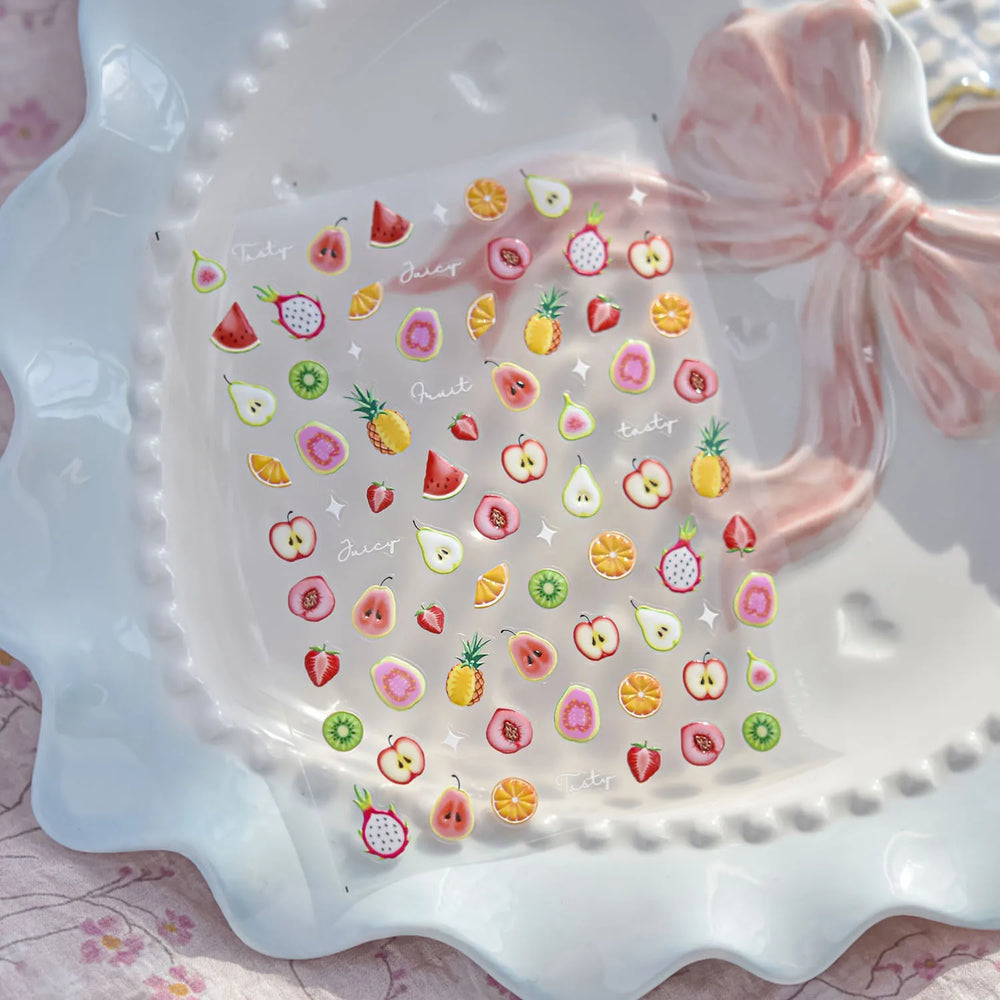 Fruit Paradise Guava Strawberry Pear Peach Orange Watermelon Pitaya Cherry Kiwifruit Pineapple Nail Art Stickers Manicure Decals (ONLINE ORDER ONLY)